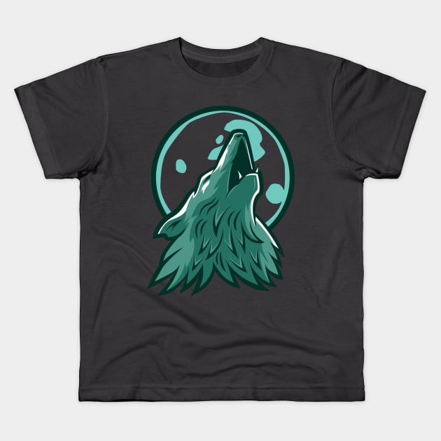 Wild Wolf Howling At The Moon Kids T-Shirt by Owl Canvas